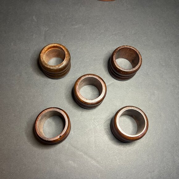 Vintage Retro Price Import Set of 5 Wooden Napkin Holder Rings & Stand 9.75" - Picture 4 of 8